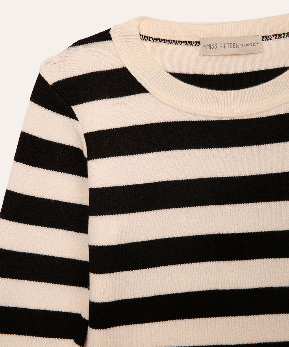 suéter de tricot juvenil listrado off white