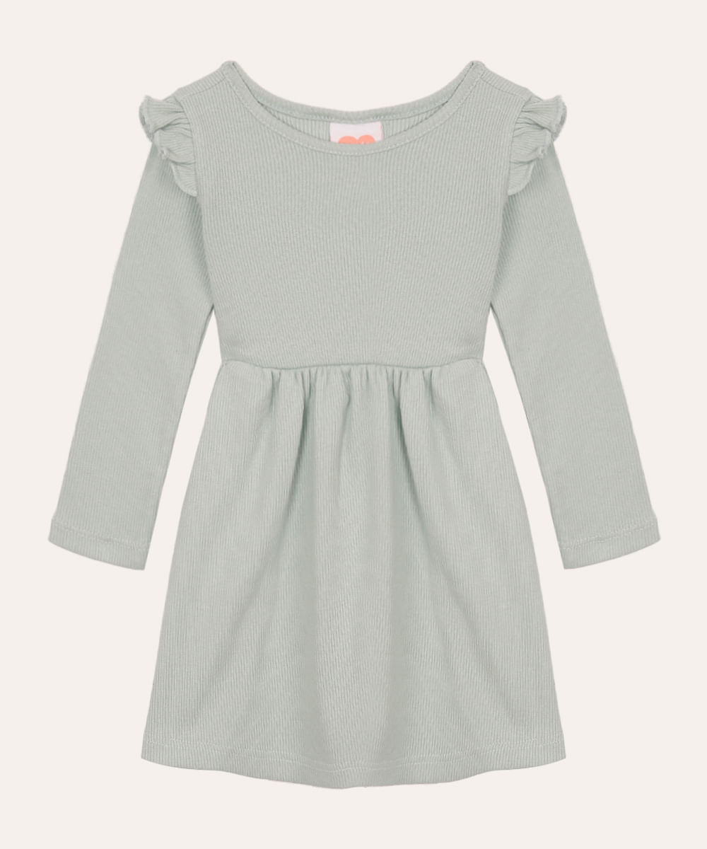 vestido infantil manga longa babado verde