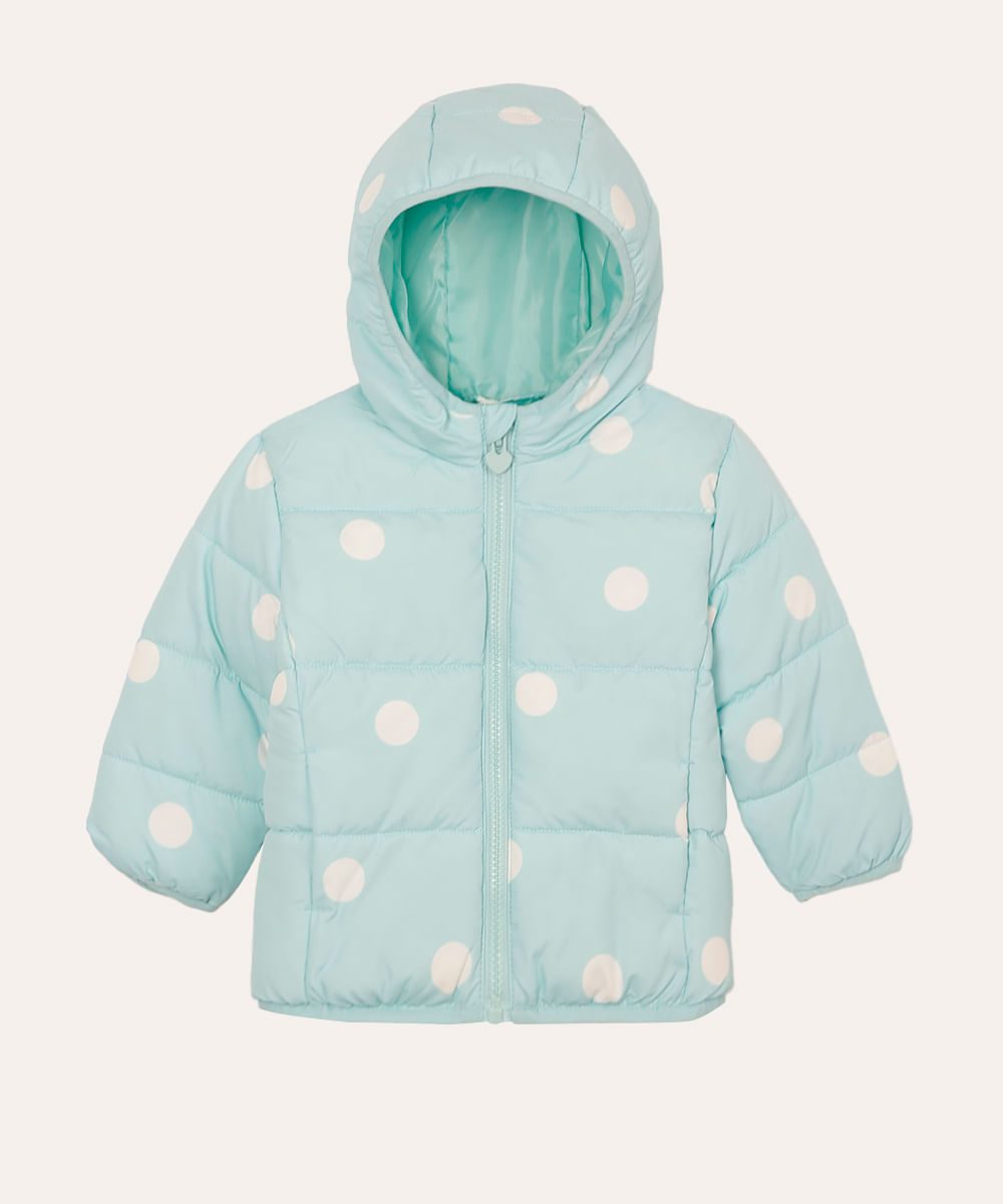 jaqueta puffer infantil com capuz poá verde