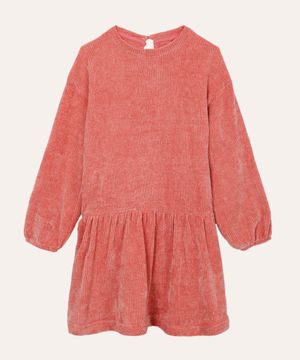 vestido de chenille infantil com babado rosa