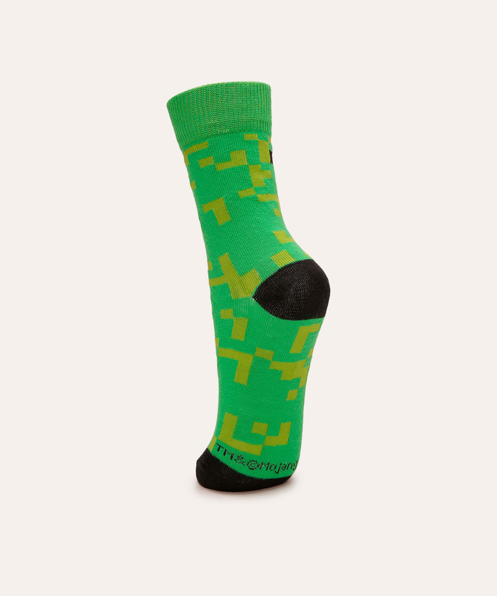 meia infantil cano alto minecraft verde