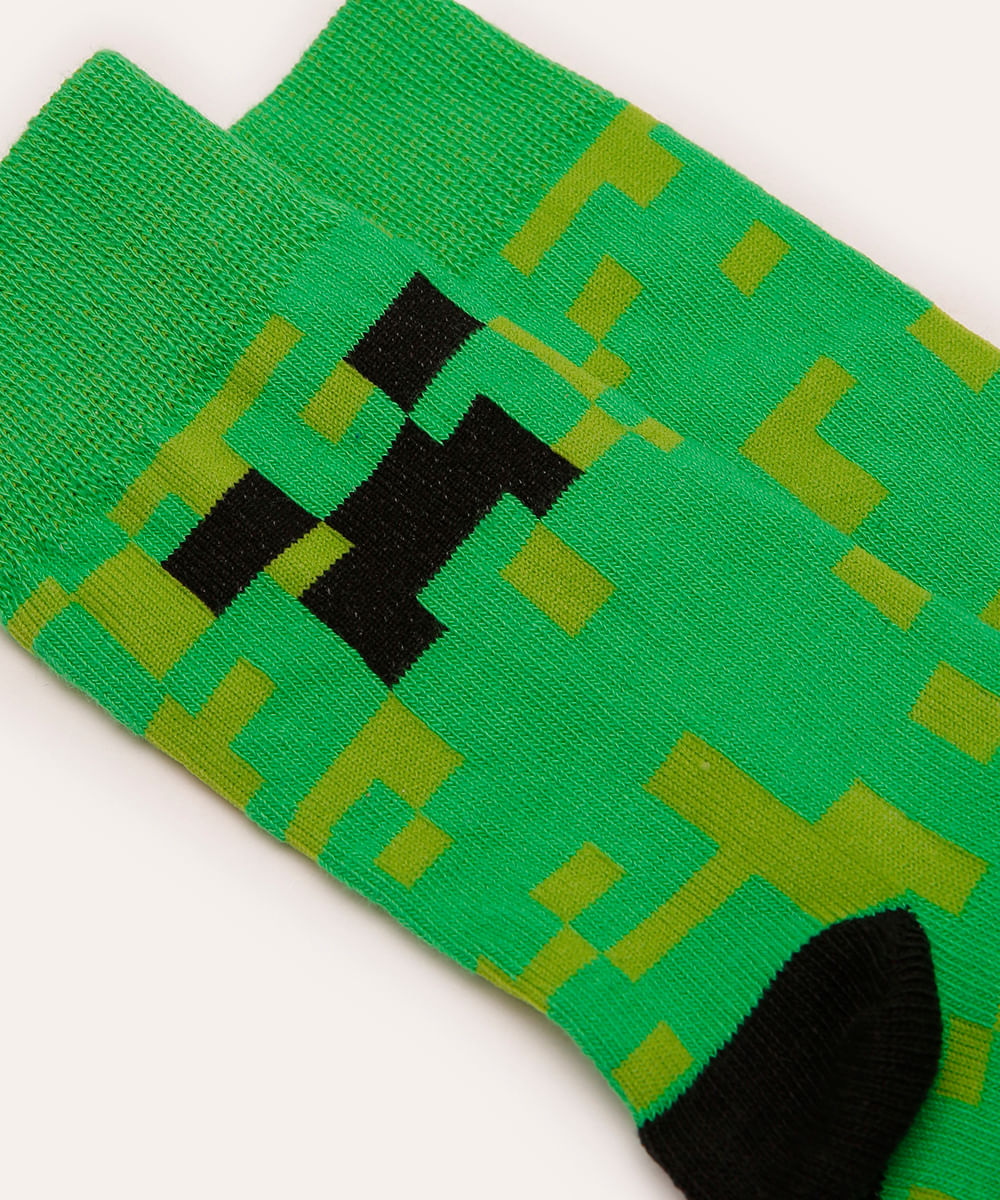 meia infantil cano alto minecraft verde