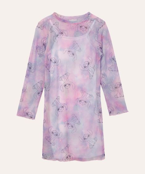 vestido de tule manga longa infantil tie dye stitch colorido