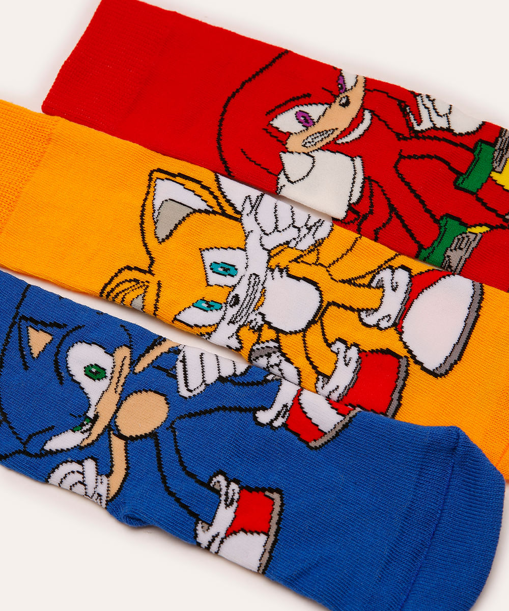 kit de 3 meias cano alto sonic azul