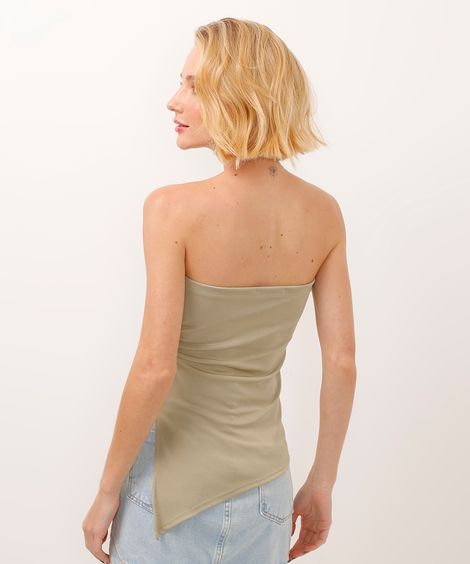 blusa sem alça assimétrica com franzido verde
