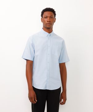 camisa comfort oxford manga curta azul