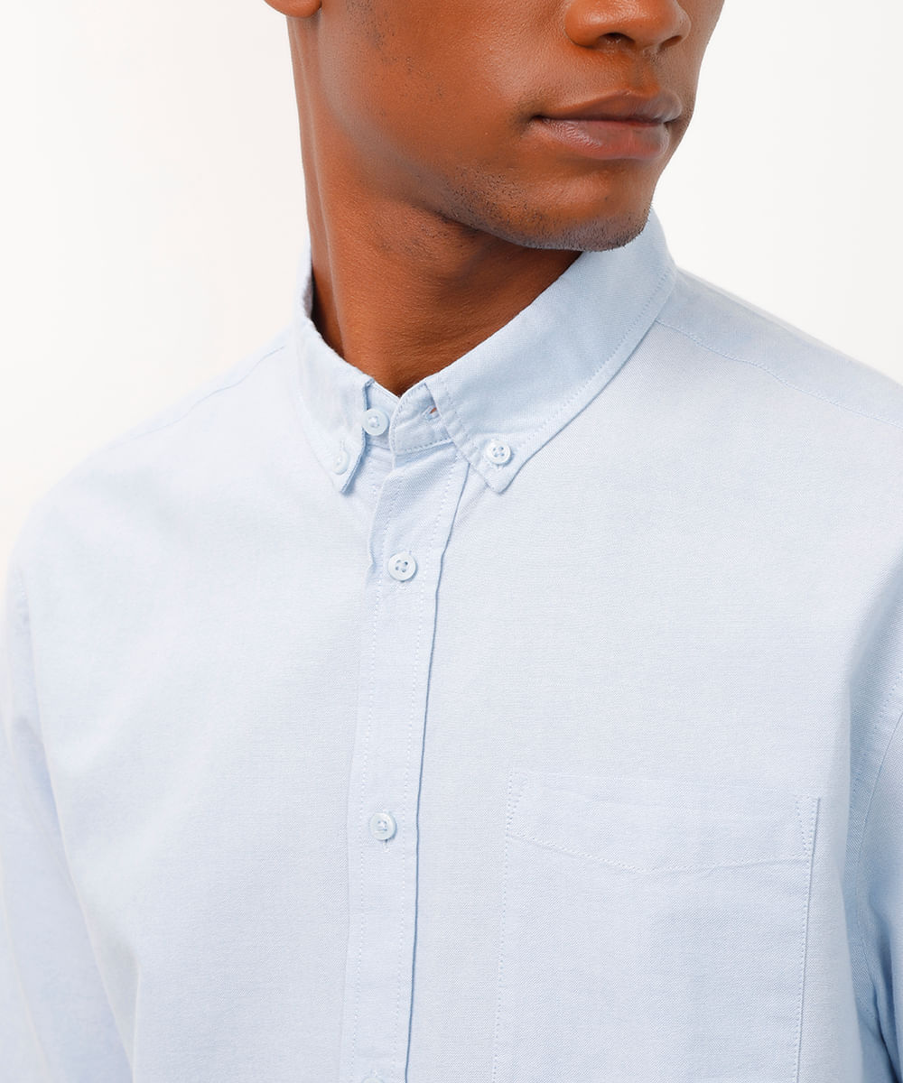 camisa comfort oxford manga curta azul