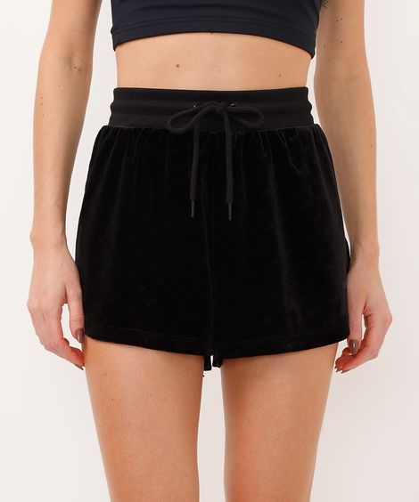 short curto de plush esportivo preto