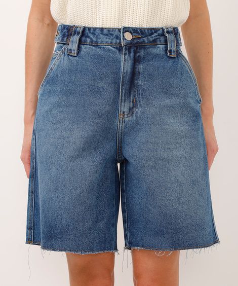bermuda alongada jeans cintura regulável azul