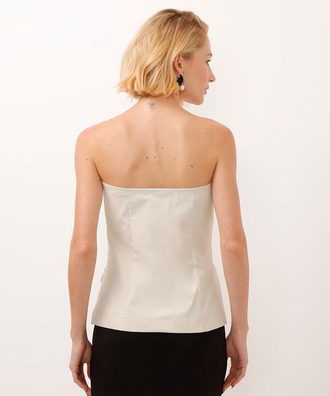 top corset de alfaiataria com botão e lapela bege