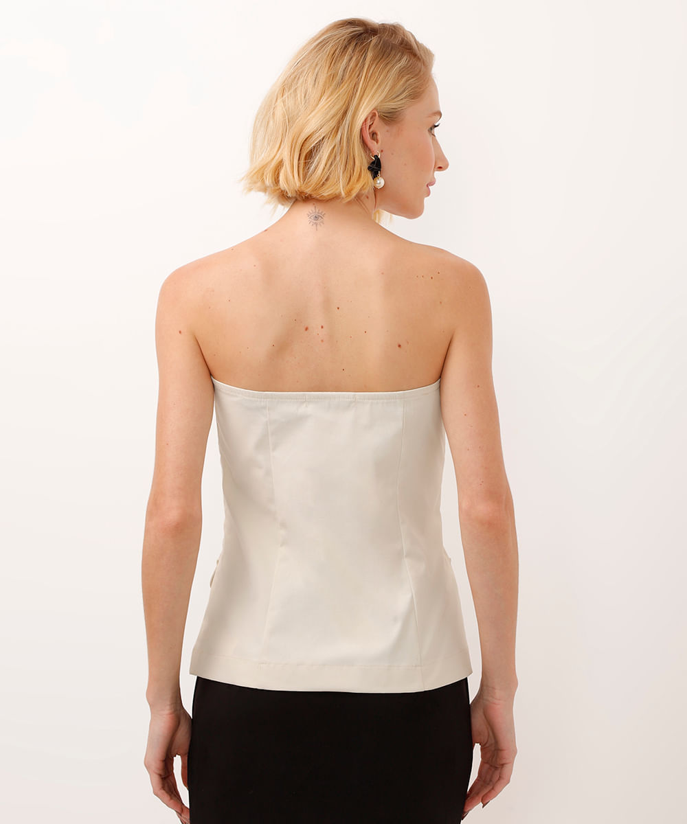 top corset de alfaiataria com botão e lapela bege