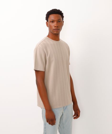 camiseta texturizada listrada bege