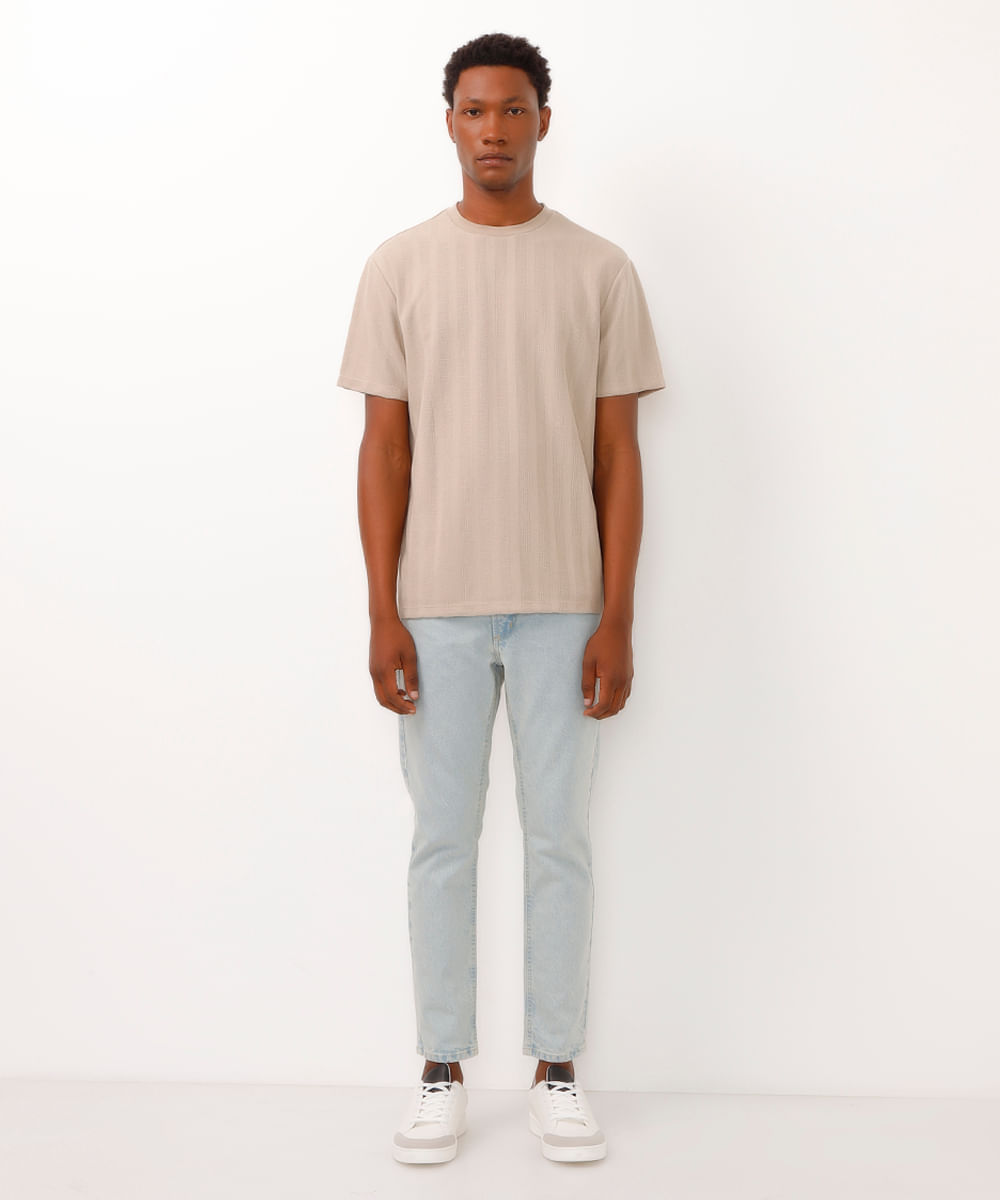 camiseta texturizada listrada bege