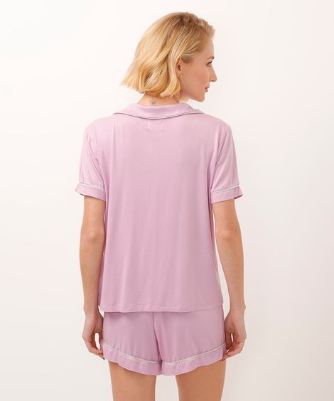 pijama americano de viscose curto com nervuras lilás