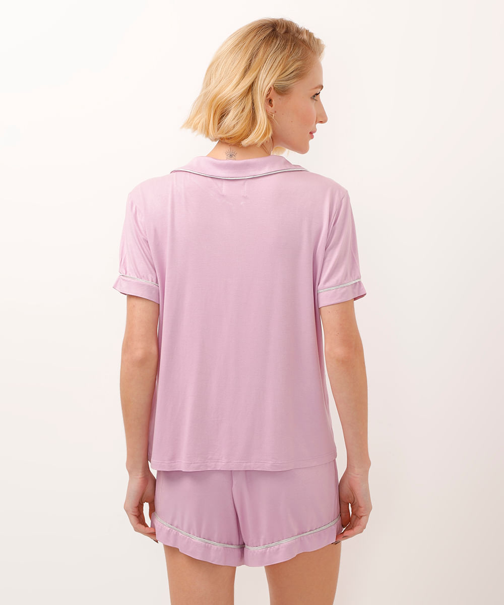 pijama americano de viscose curto com nervuras lilás