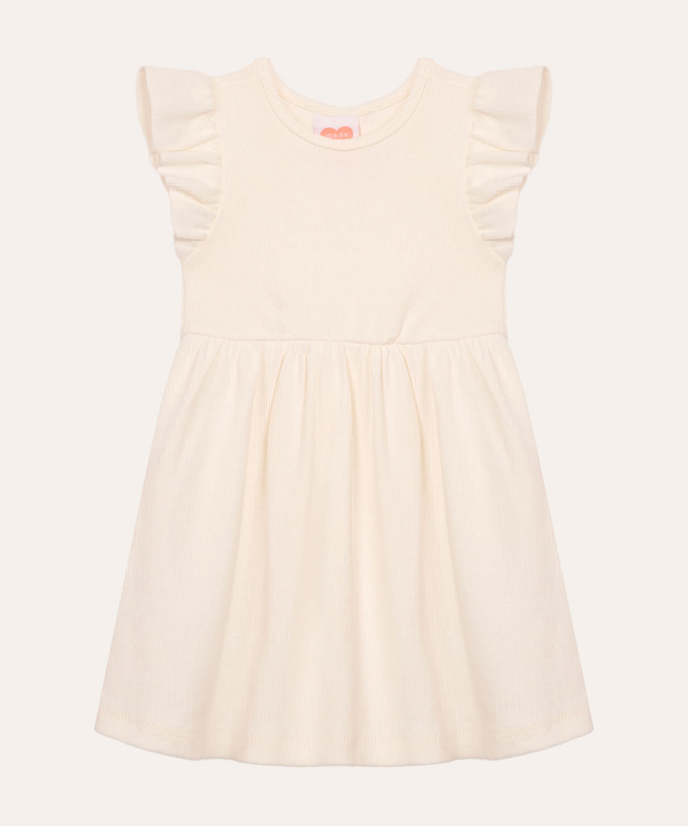 vestido de algodão infantil com babado off white