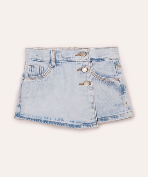 short saia jeans infantil com transpasse azul