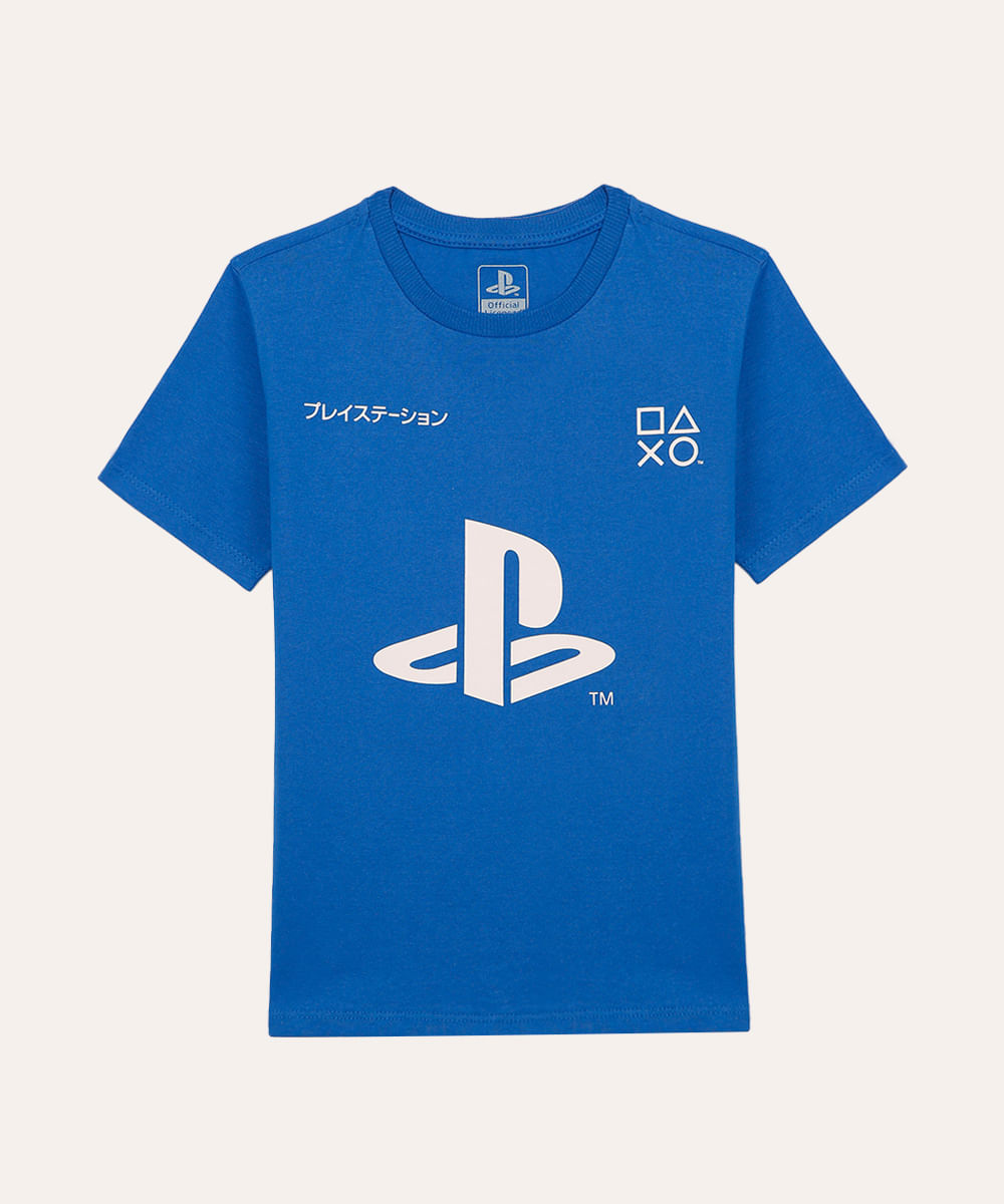 camiseta de algodão infantil playstation azul