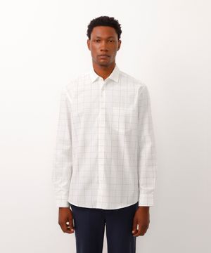 camisa xadrez de algodão manga longa branco