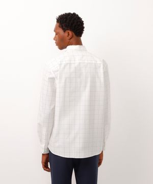 camisa xadrez de algodão manga longa branco