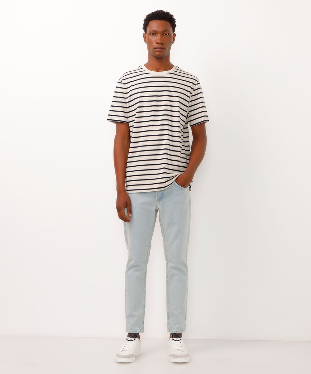 camiseta de algodão comfort listrada off white