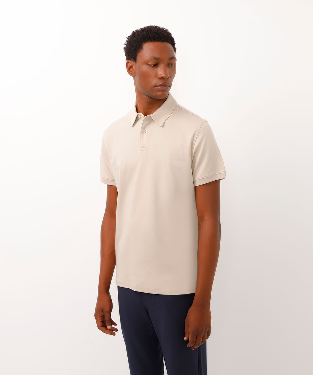 polo slim fit de algodão bege