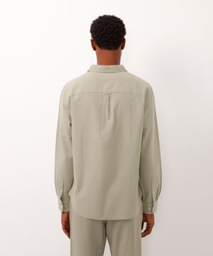 camisa comfort com linho manga longa verde