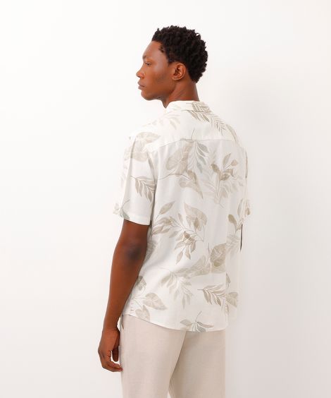 camisa comfort de linho folhagem branca