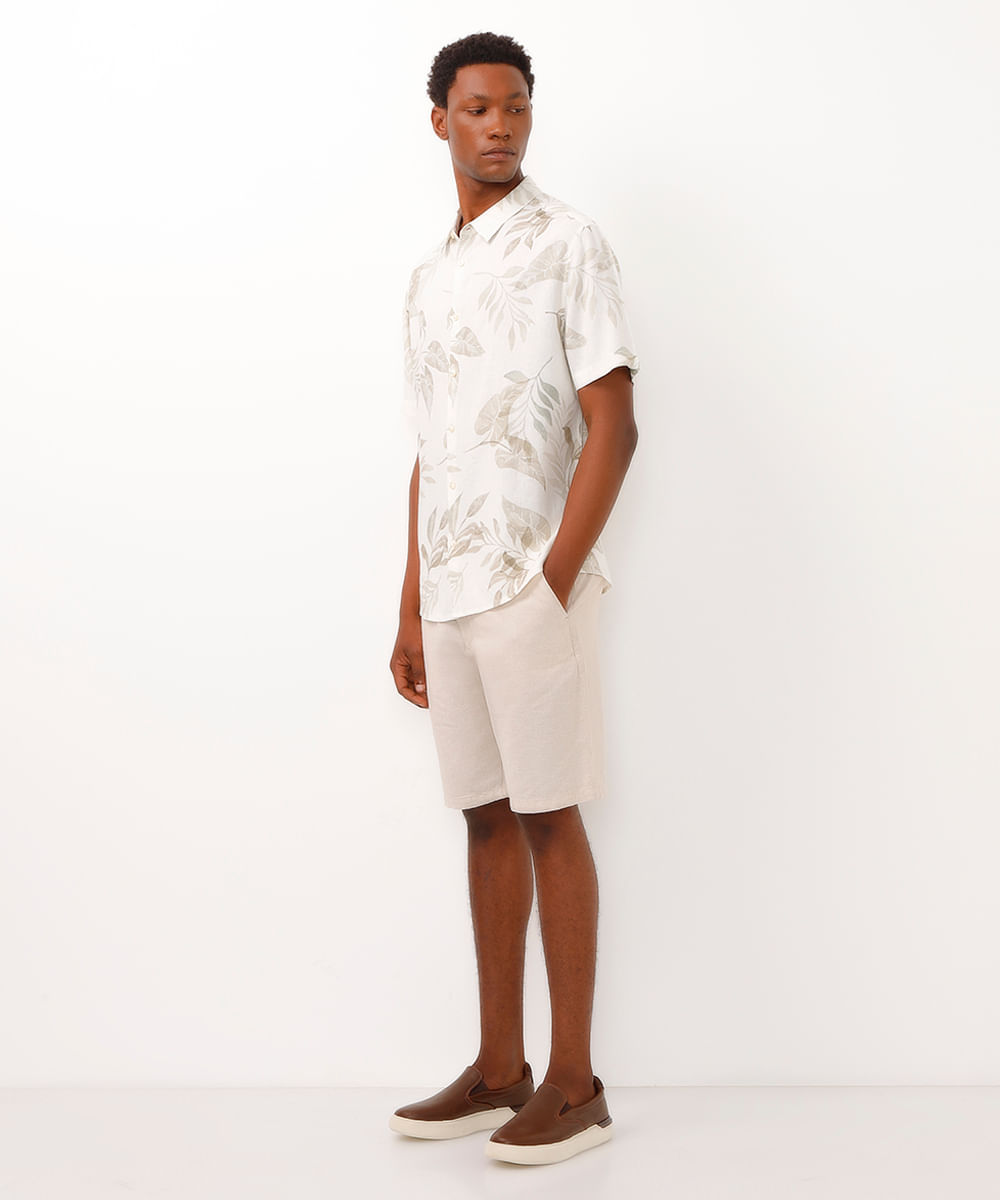 camisa comfort de linho folhagem branca