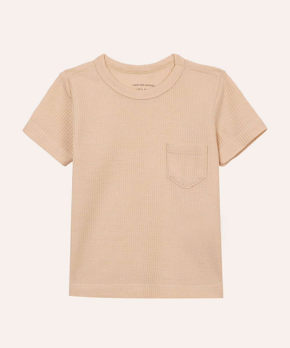 camiseta de algodão infantil com bolso bege