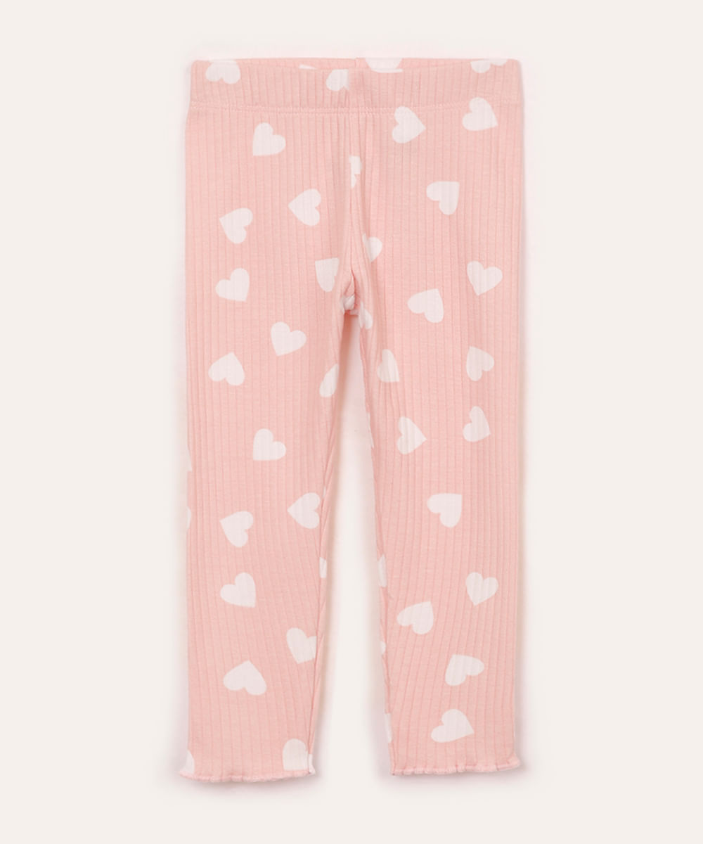 calça legging infantil corações rosa