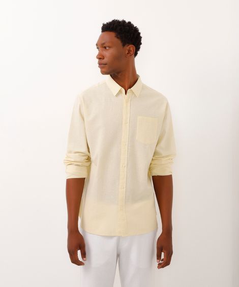 camisa comfort com linho manga longa amarelo