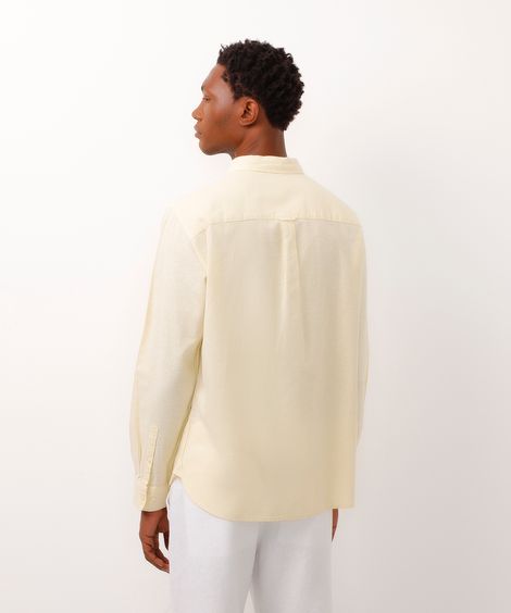 camisa comfort com linho manga longa amarelo