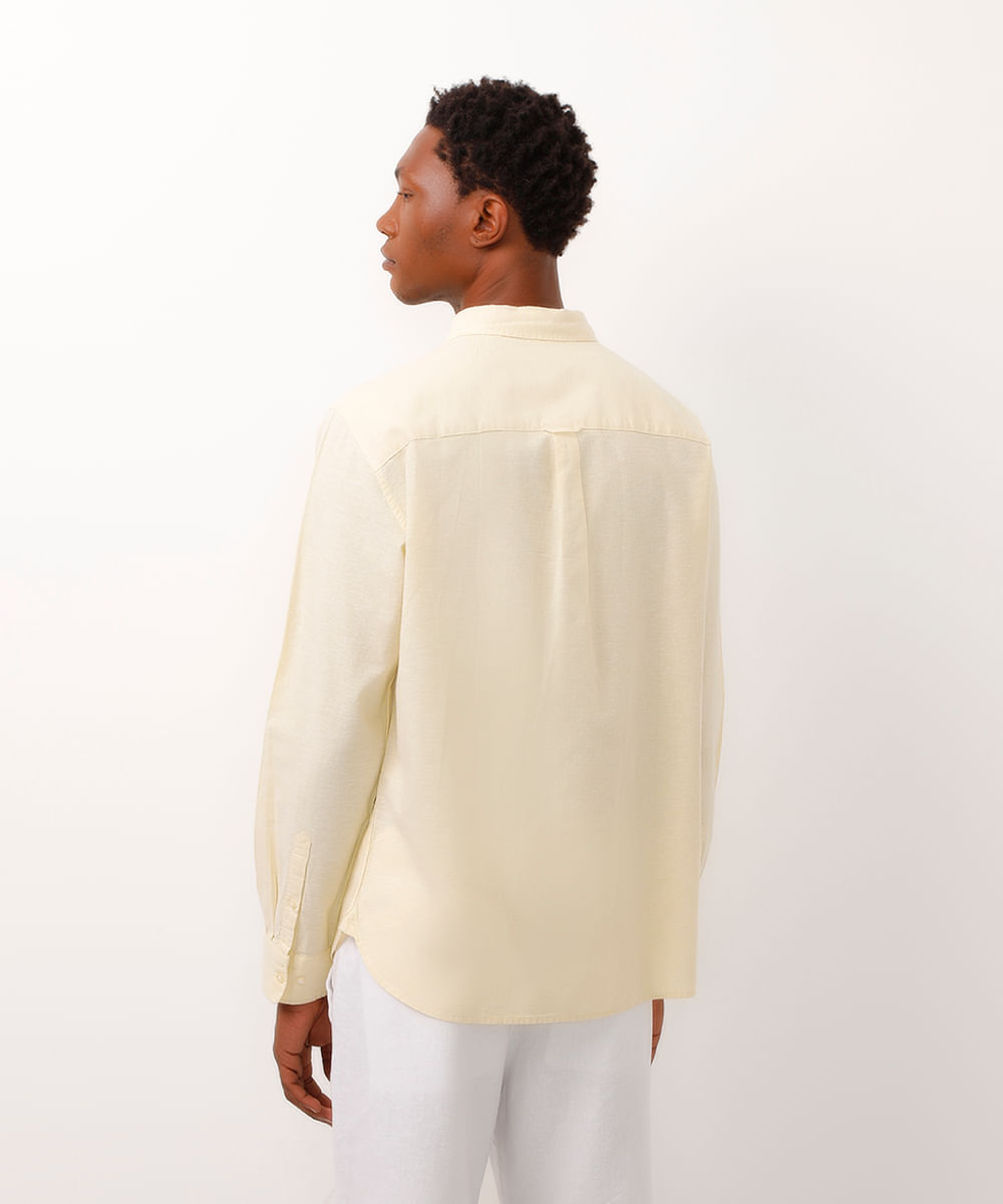camisa comfort com linho manga longa amarelo