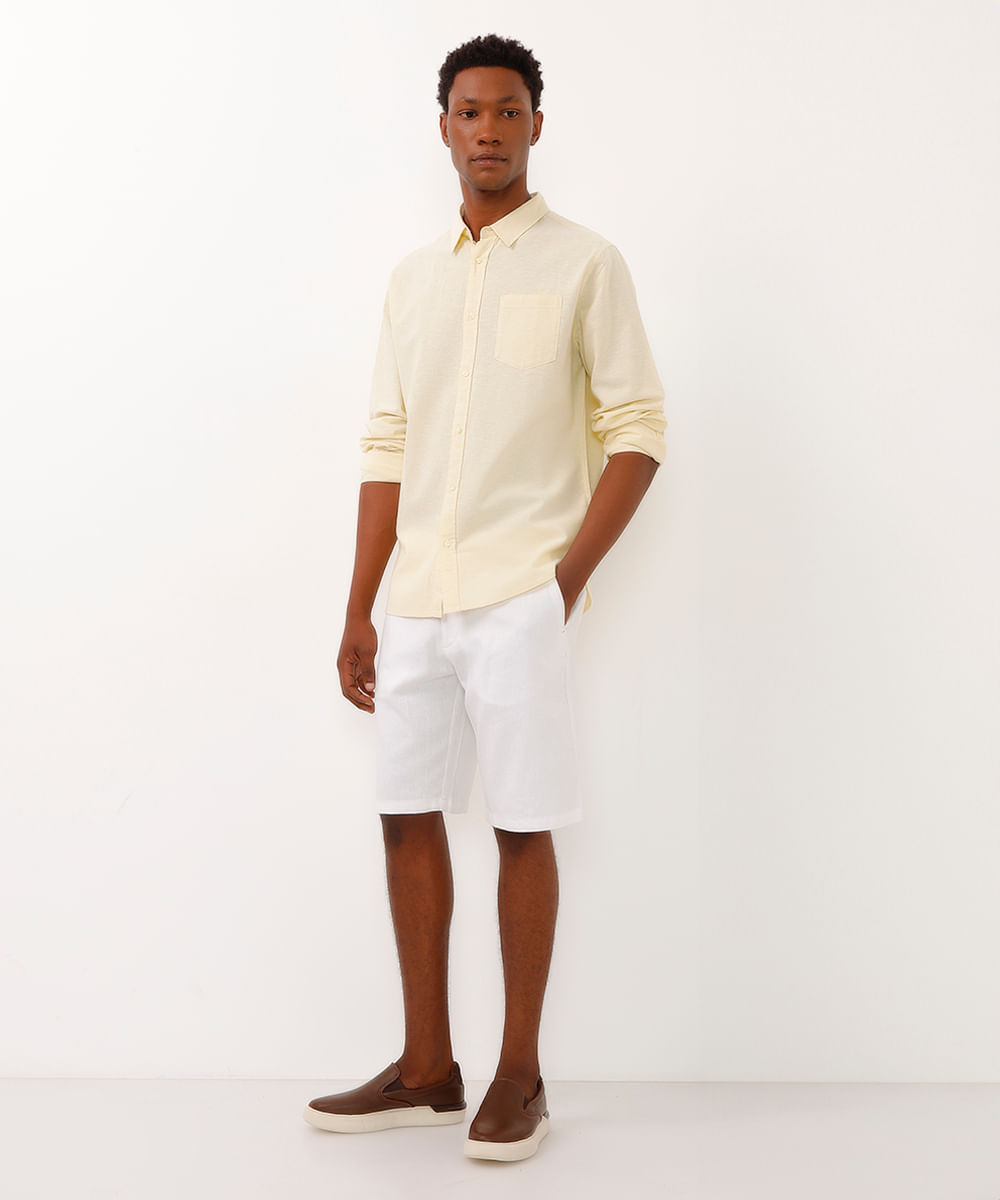 camisa comfort com linho manga longa amarelo