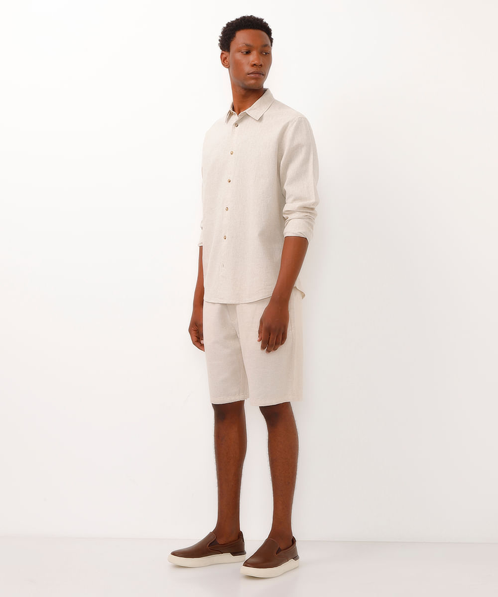 bermuda reta de alfaiataria com linho - kaki