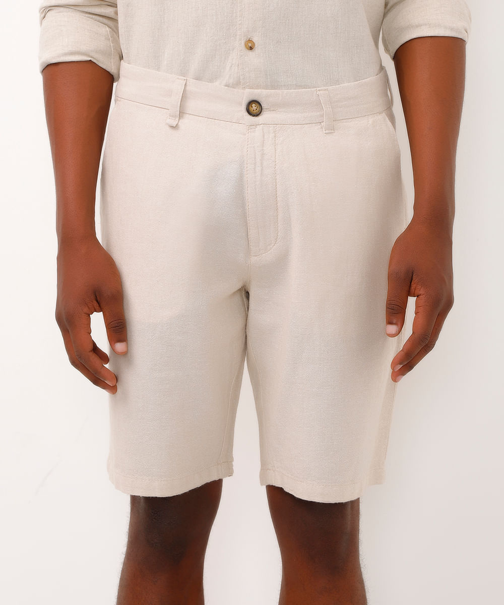bermuda reta de alfaiataria com linho - kaki