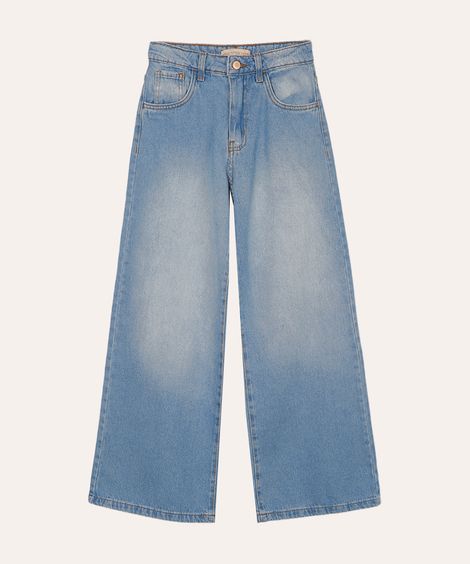 calça wide leg jeans juvenil azul