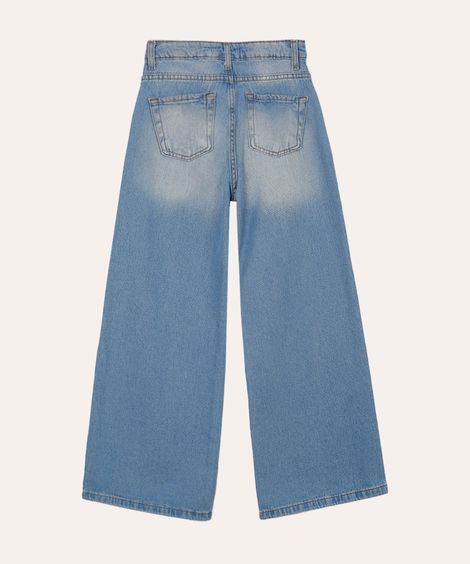 calça wide leg jeans juvenil azul