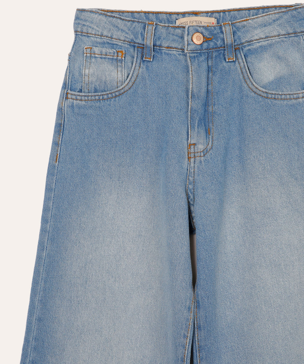calça wide leg jeans juvenil azul