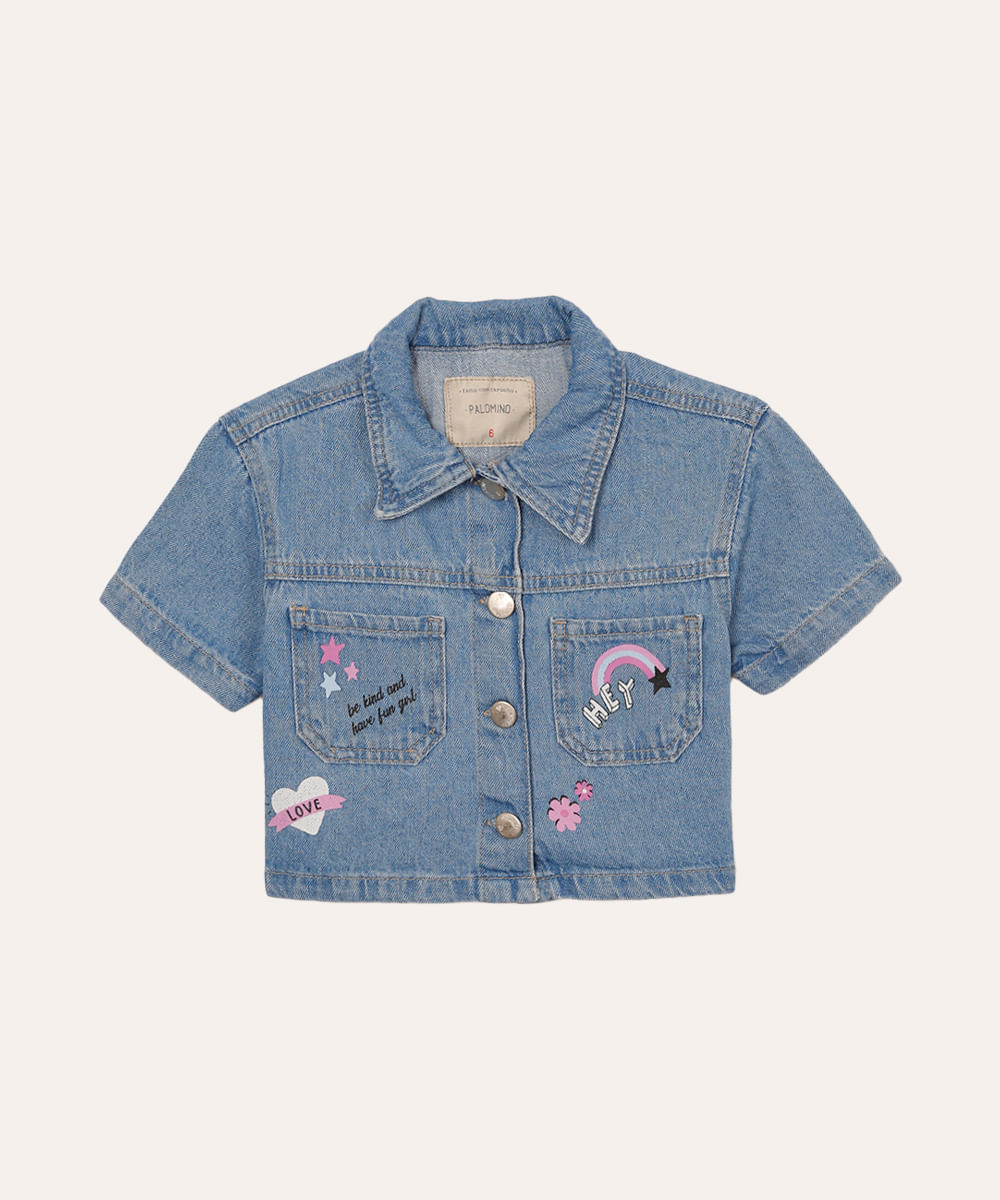cropped jeans infantil estrelas azul