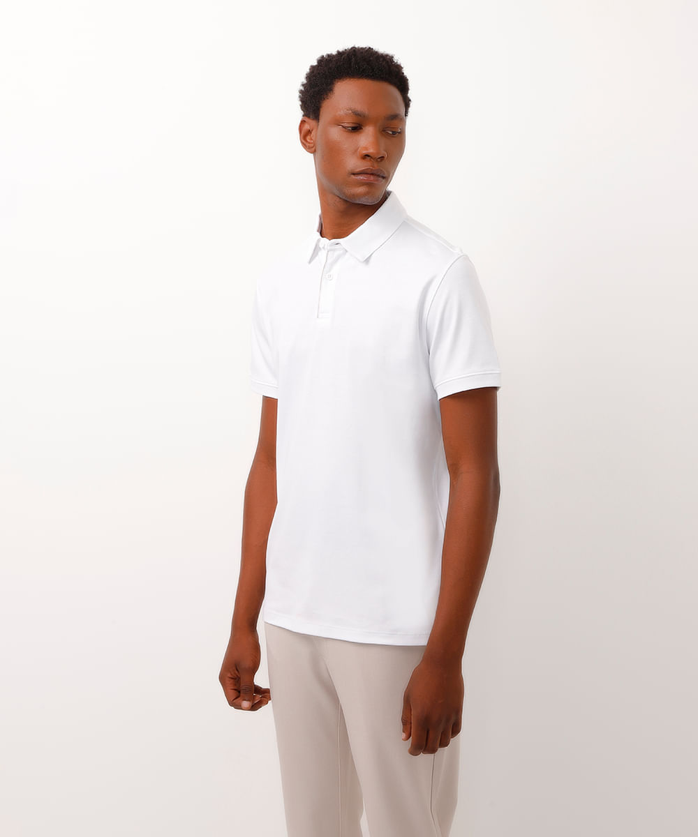 polo slim fit de algodão branco