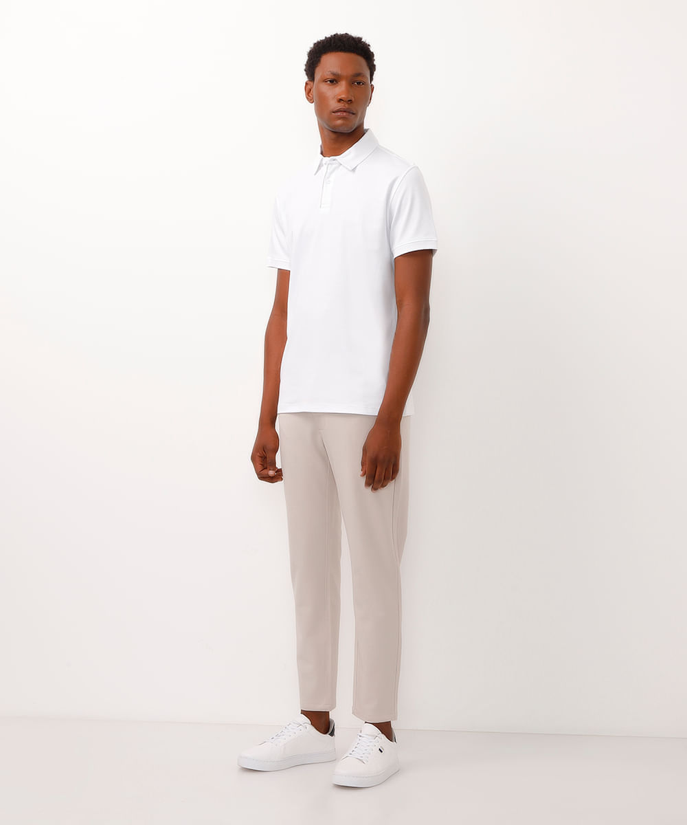 polo slim fit de algodão branco