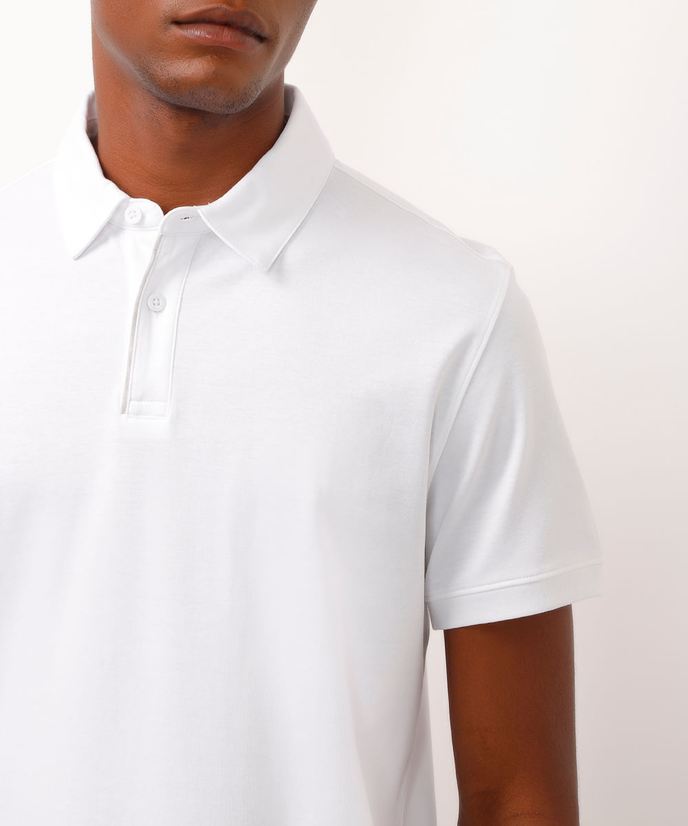 polo slim fit de algodão branco