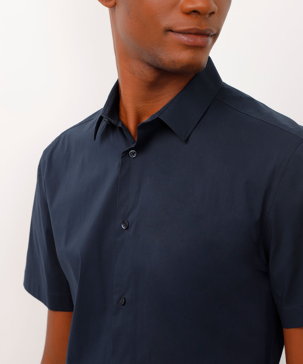 camisa slim fit manga curta azul marinho