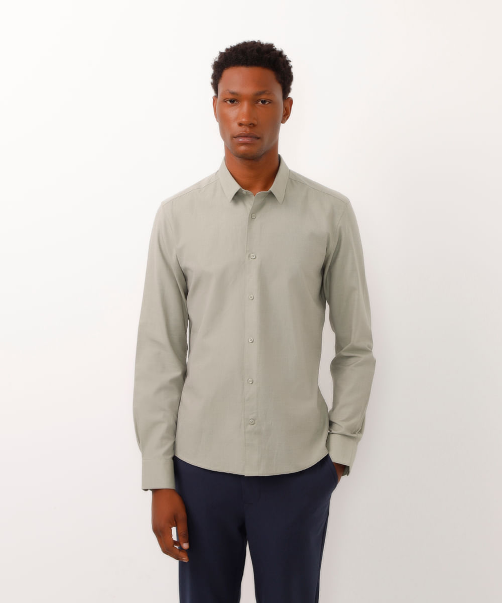 camisa slim fit de algodão verde