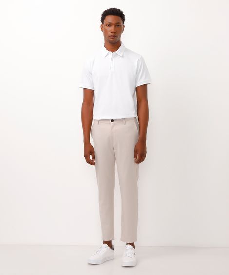 calça chino slim de alfaiataria masculina com elástico no cós bege