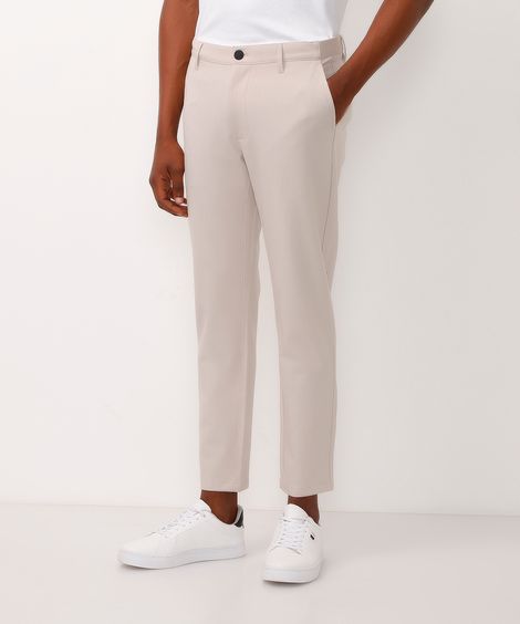 calça chino slim de alfaiataria masculina com elástico no cós bege