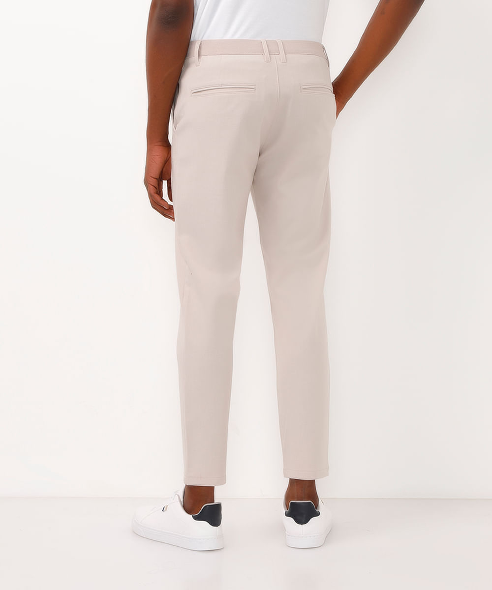 calça chino slim de alfaiataria masculina com elástico no cós bege