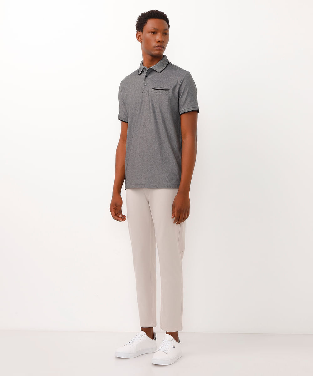polo de algodão manga curta cinza